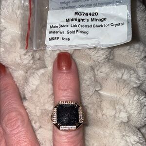 Midnight's Mirage Gold-Plated Ring with Black Stone